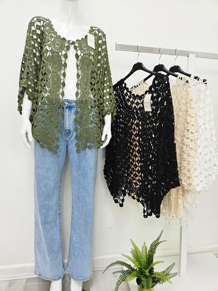 Kara Crochet Pearl Button Cardigan - (choose your Colour)