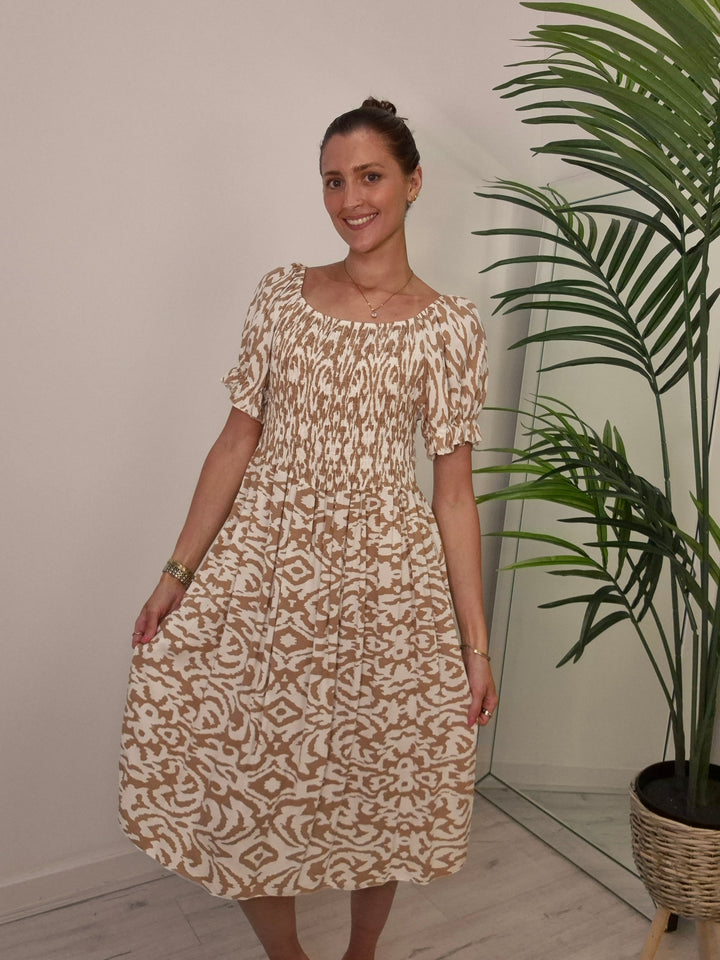 Freya Smocked Dress - Mocha