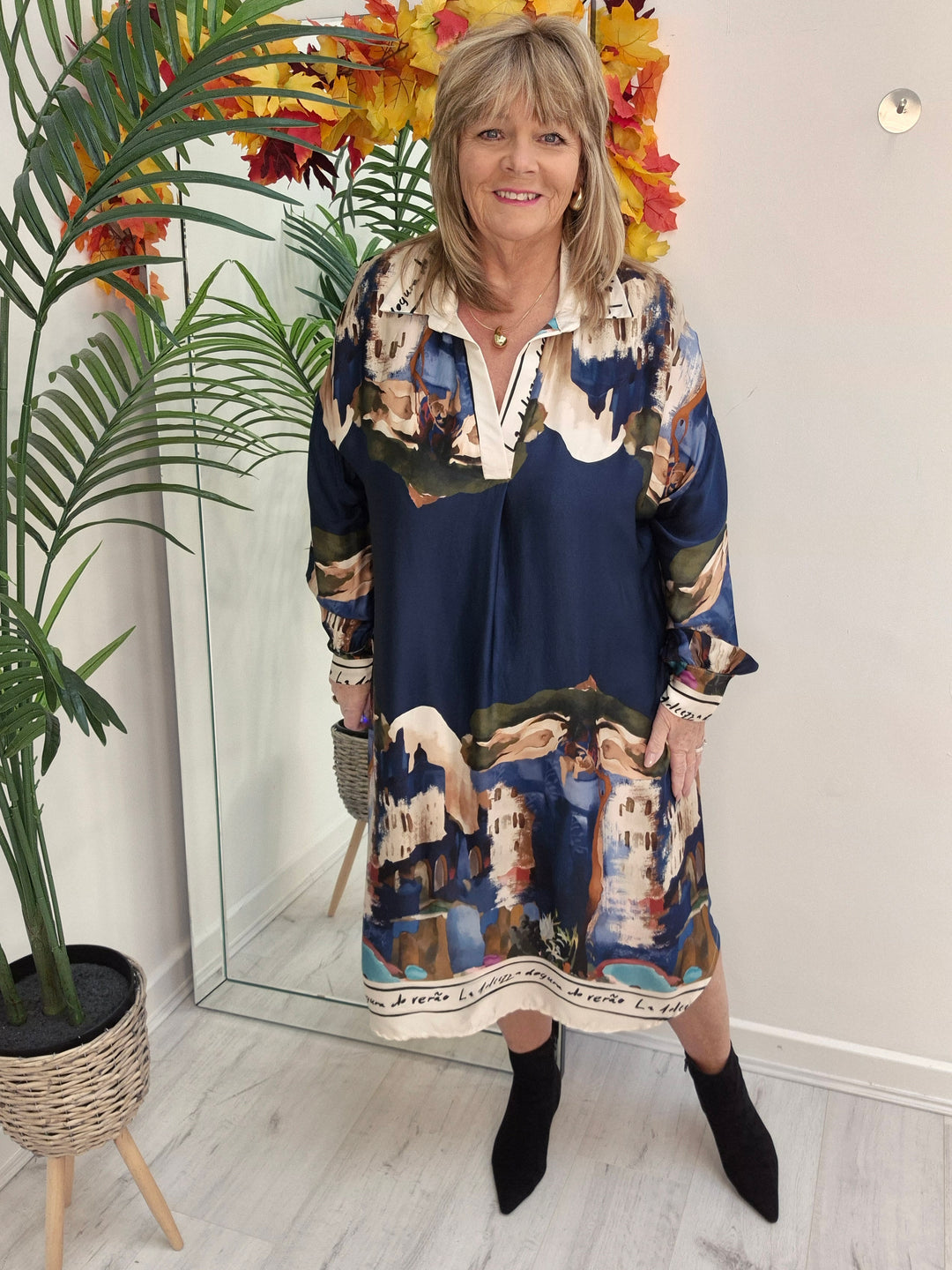 Amalfi Silk Dress - Navy - (One Size - fitting from Size 14 to Size 20)