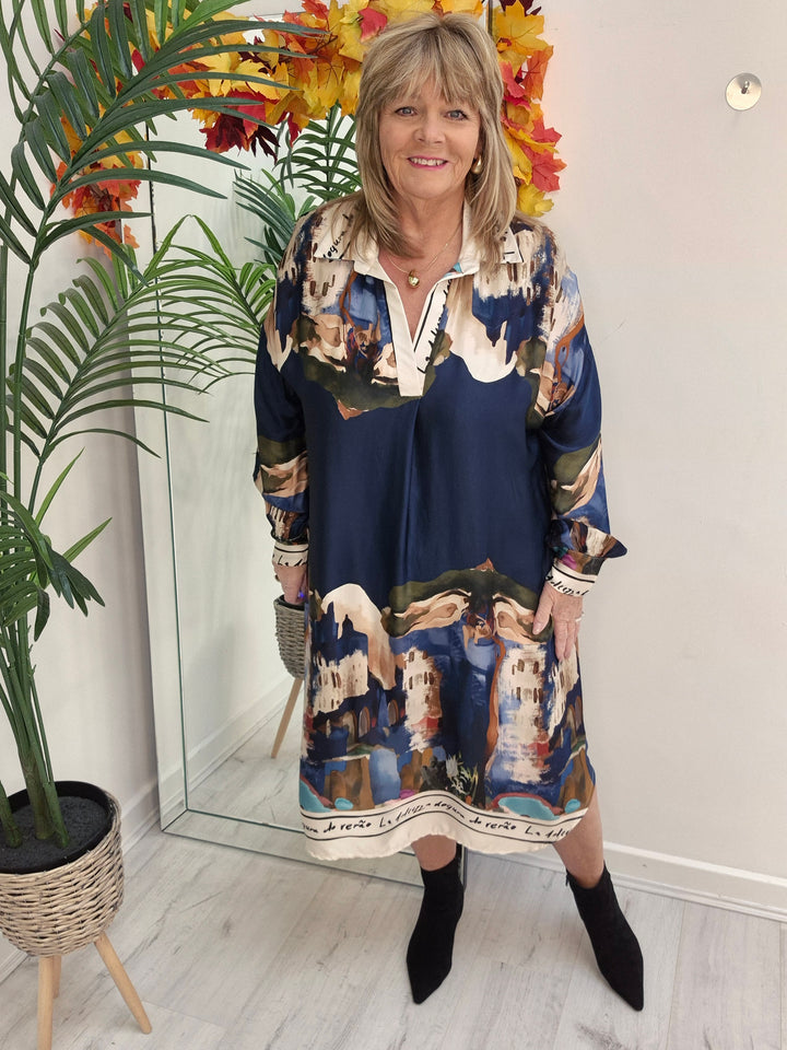 Amalfi Silk Dress - Navy - (One Size - fitting from Size 14 to Size 20)