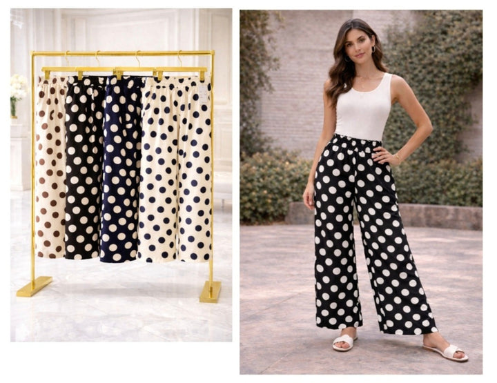 Polka Dot Wide Leg Pants with Elasticated Waistband - (choose your Size & Colour)