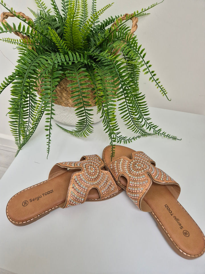 Marbella Sparkly Slip On Sliders - (choose your Size)
