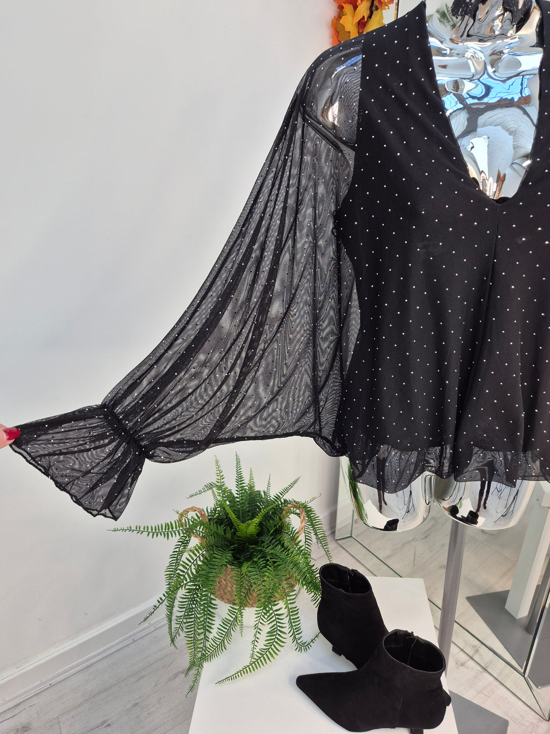 Christina Diamante V Neck & V Back Top - Black (One Size fitting from Size 8 up to Size 16)