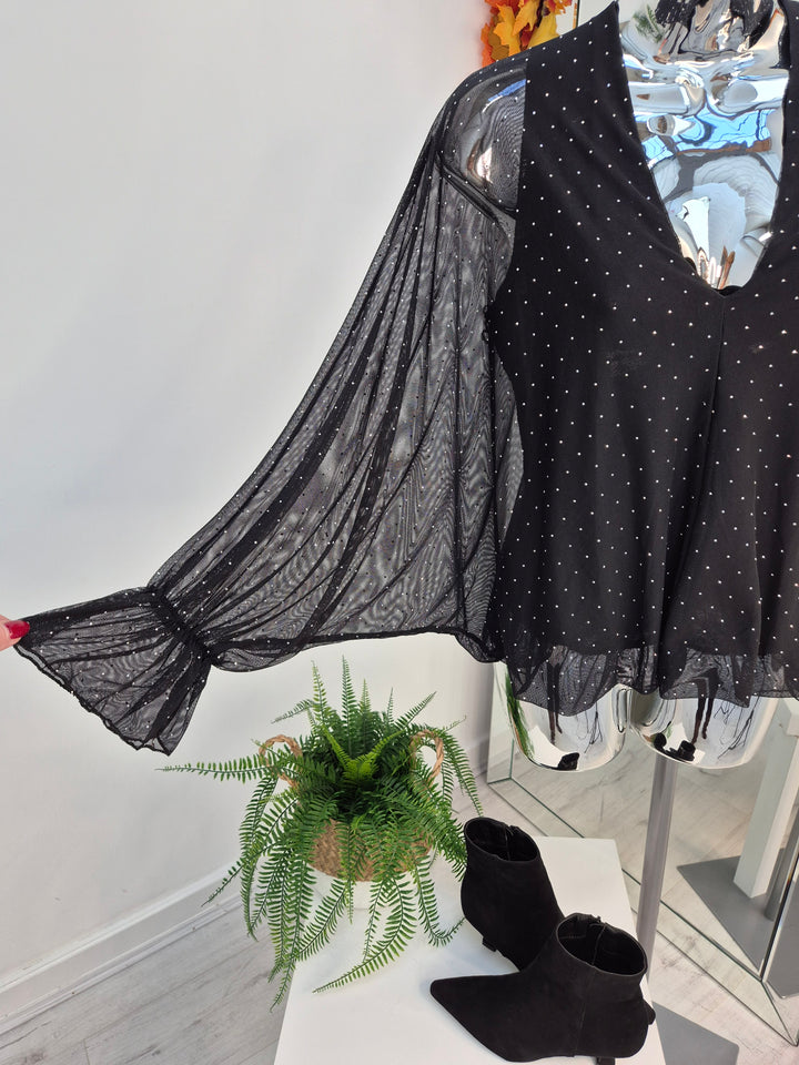 Christina Diamante V Neck & V Back Top - Black (One Size fitting from Size 8 up to Size 16)