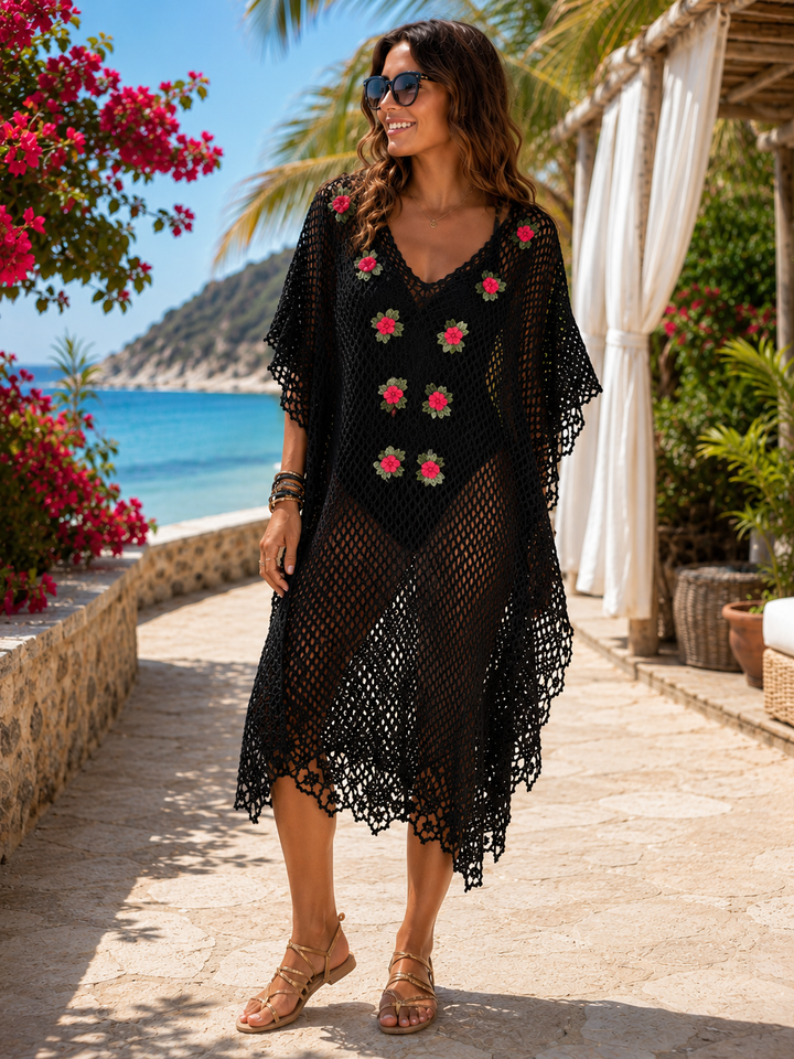 Sorrento Crochet Kaftan - (ONE SIZE FITS SIZE 10 TO A SIZE 16) - Black