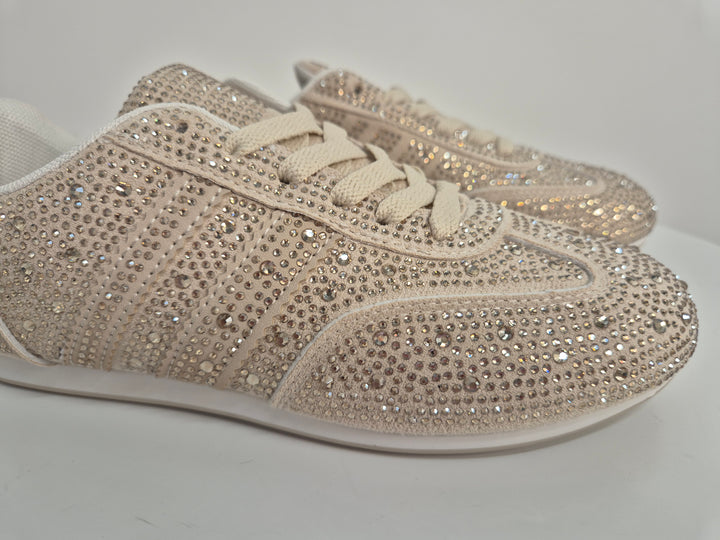 Marbella Sparkly Crystal Trainers - Beige (choose your Size)