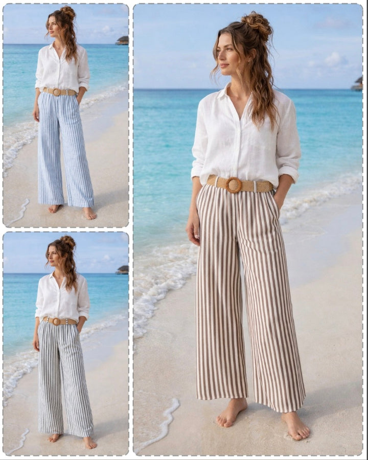 Stephanie Stripe Wide Leg Trousers (Pin Stripe) - (One Size fits from Size 10 up to Size 16)  (choose your Colour)