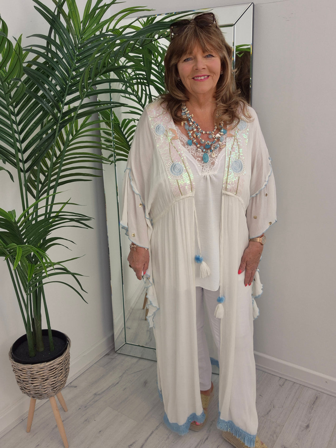 Sunshine Kimono - White/Blue/Gold