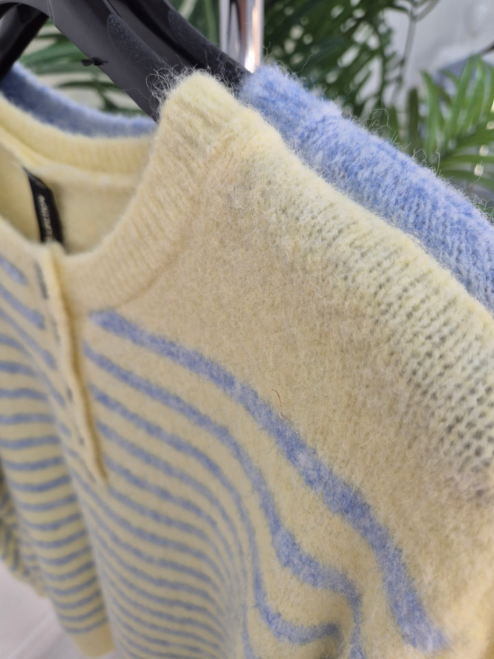 Candy Stripe Super Soft Button Jumper - Yellow/Blue (One Size - fitting from Size 10 to Size 16)