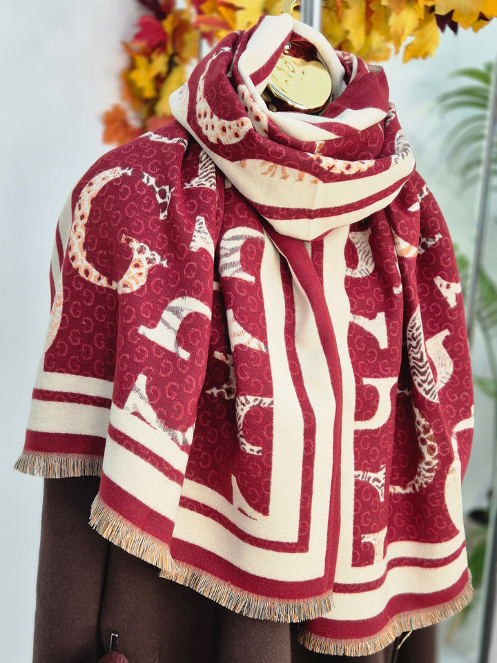 Gina Oversized Fringed Scarf - Wine