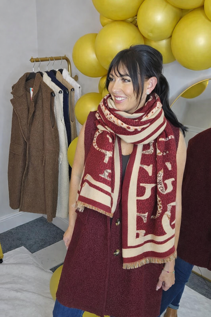 Gina Oversized Fringed Scarf - Wine