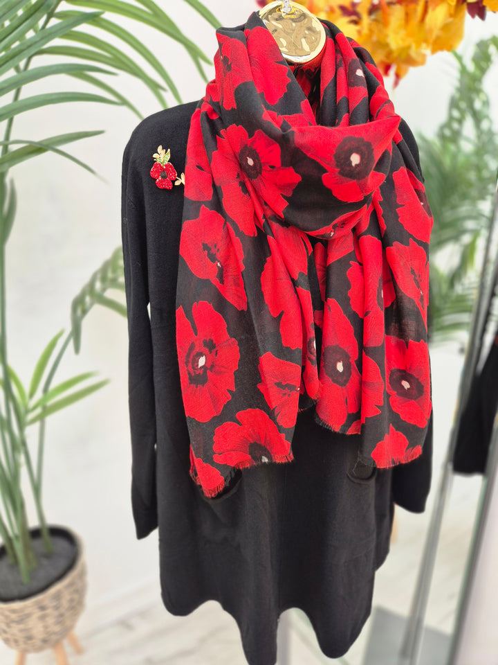 Poppy Oversized Scarf - Black/Red