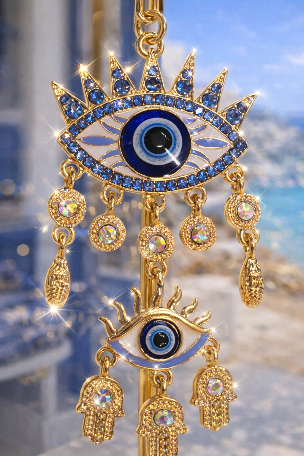 Lucky Eye Charm Key Ring (Gold Tone)