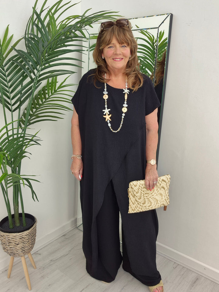 Sassi Crossover Longline Tunic & Wide Leg Pants Co-ord Set - (choose your Colour) - CURVY