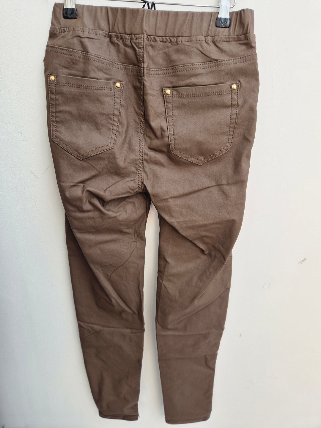 Emma Pull On PU Coated Jeans - Chocolate (choose your Size)