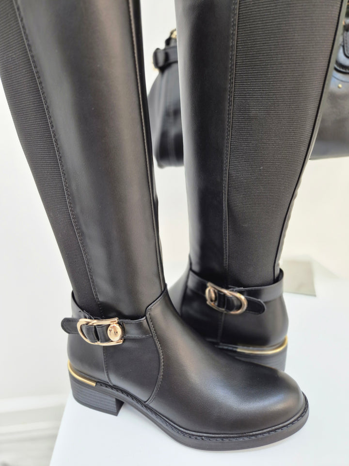 Boston Riding Boots with Elasticated Stretchy Back - Black