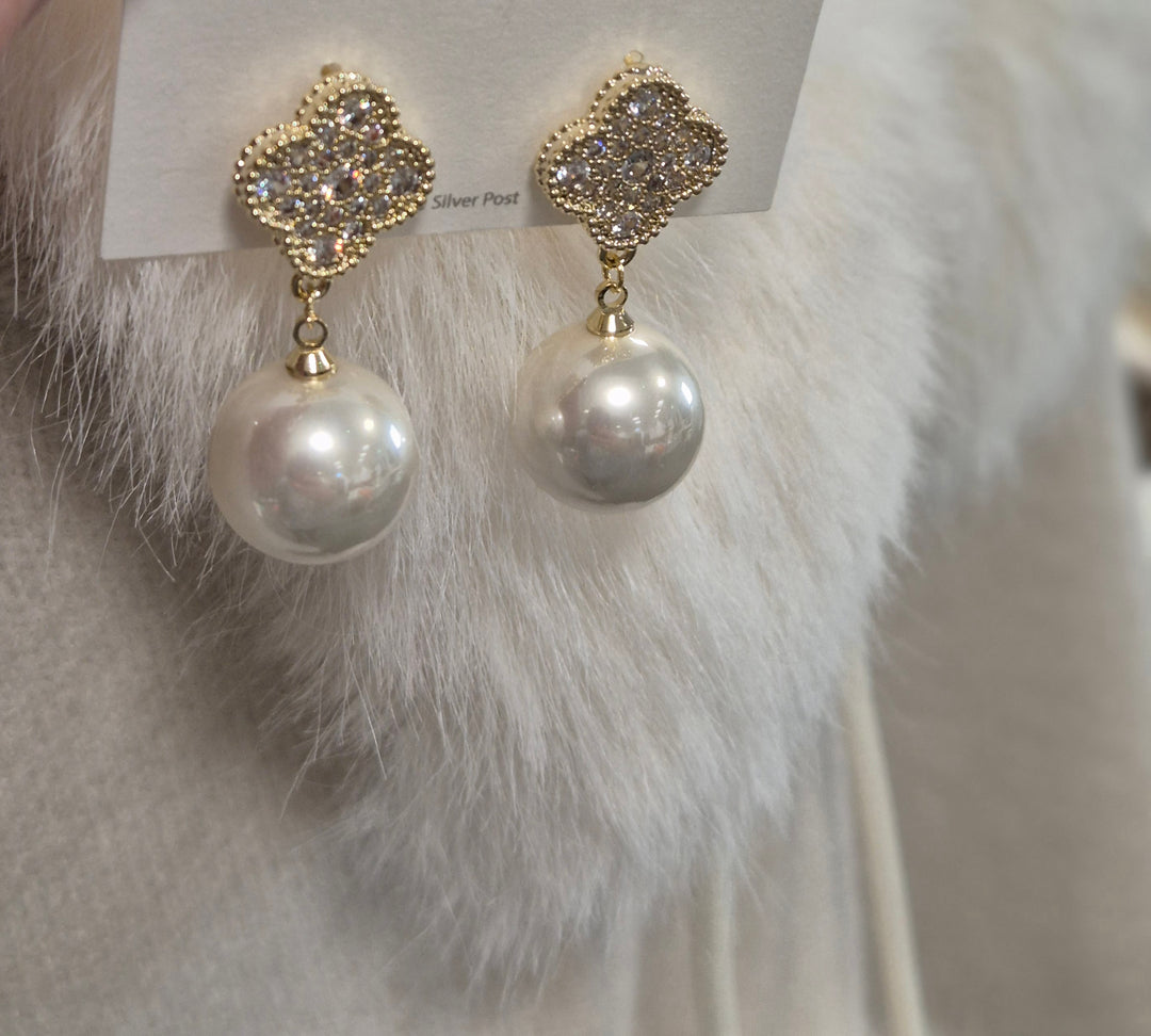 Crystal & Pearl Earrings - (Pierced)