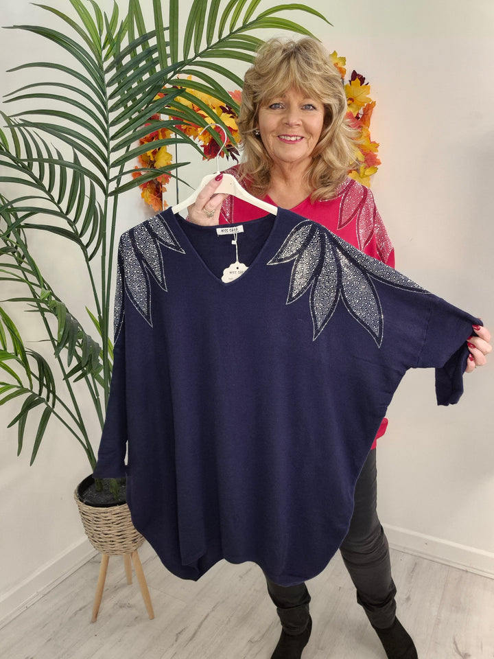 Arabella Sparkly Oversized Jumper with V Neck (choose your Colour) (One Size/Curvy, fits from Size 12/14 up to Size 18/20)