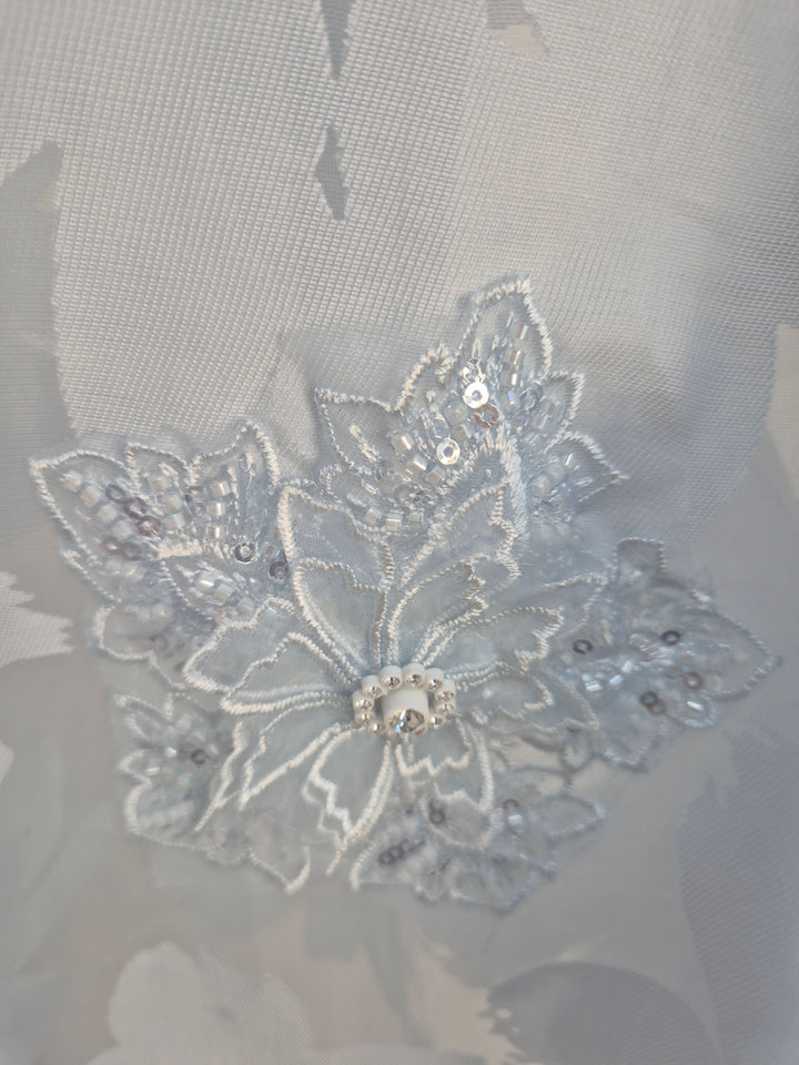 Valencia Ornate Blouse with Crystals & 3D Applique Sparkle - Blue (One Size, fits from Size 12 up to Size 16/Small Busted Size 18)