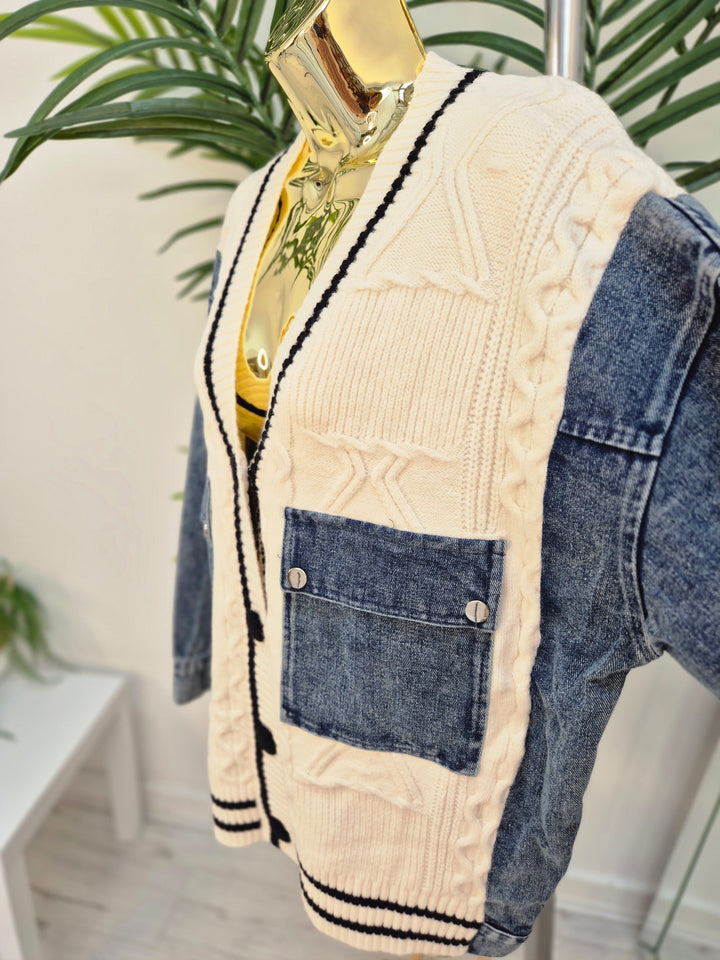 Callie Cable Cardigan with Denim - One Size - fits from Size 10/12 up to Size 18
