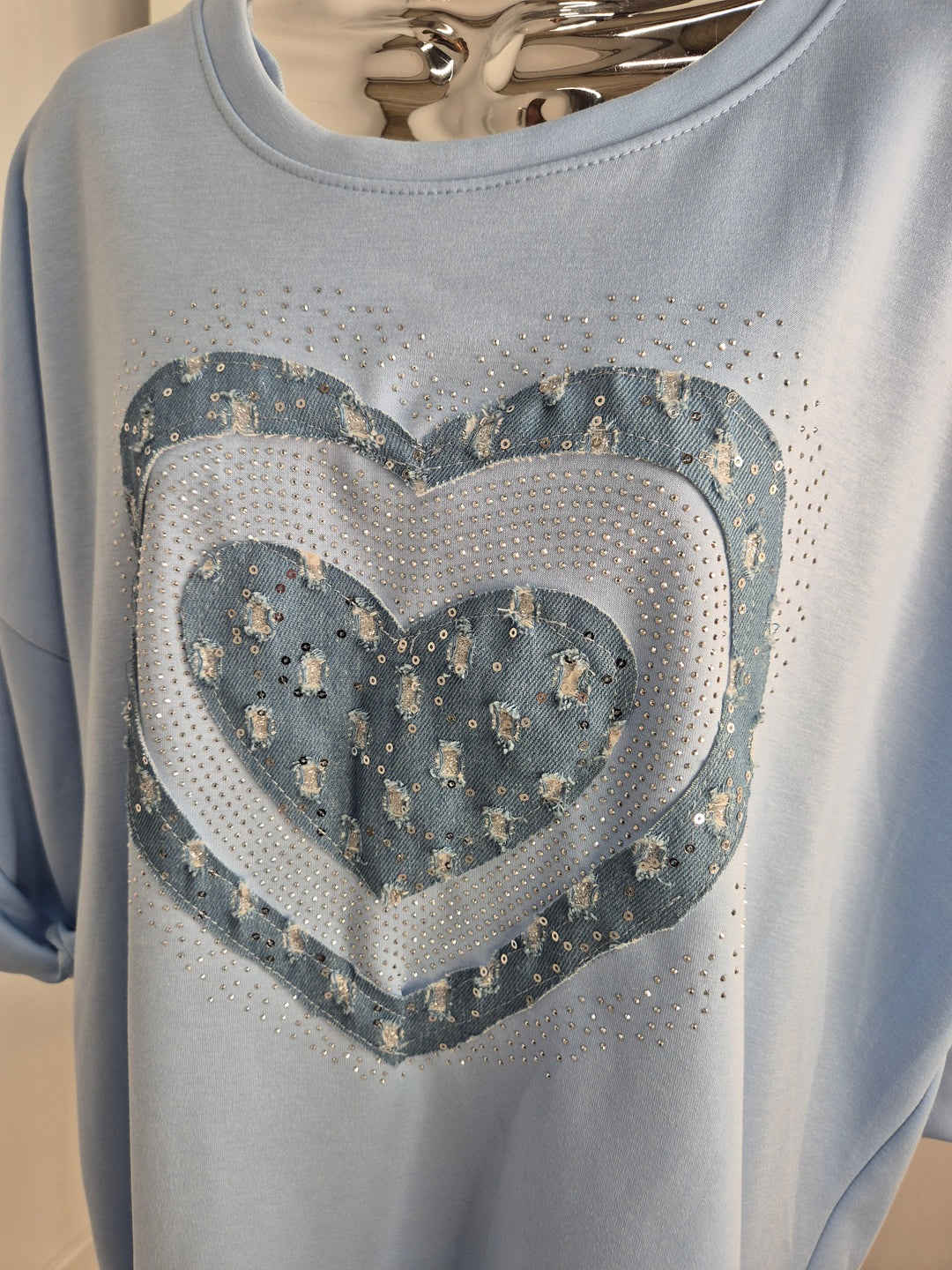 Hannah Hearts Slouchy Top - Blue/Blue (Oversized fitting from Size 14 up to Size 18/20)