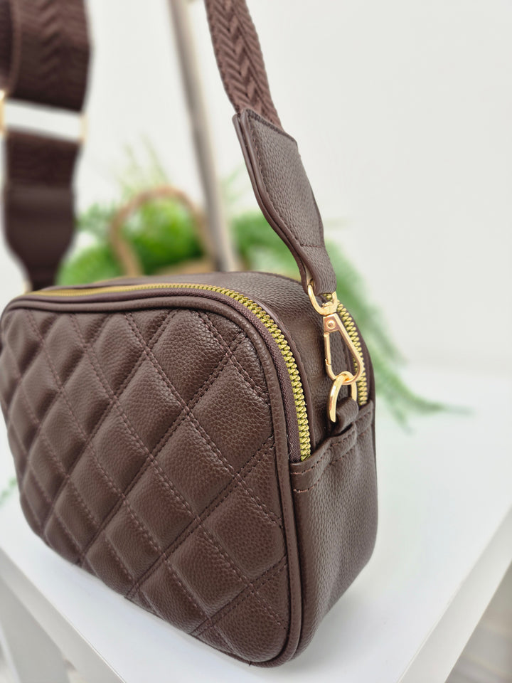 Diamond Quilted Bag - Chocolate (Gold Tone)