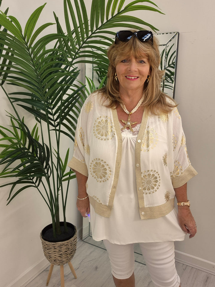 Ibiza Floral Jacket - White/Gold - (Loose Fit)