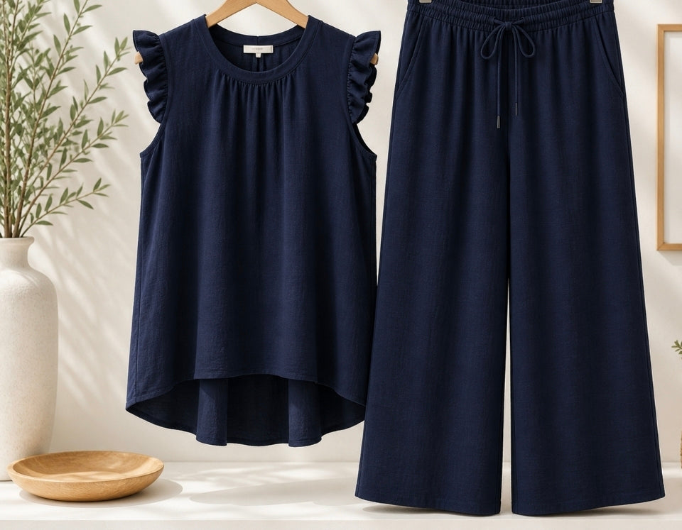 Sophie Frill Culotte Co-ord Set (2 Piece) - (One Size, fits from Size 12 to Size 18) - Taupe