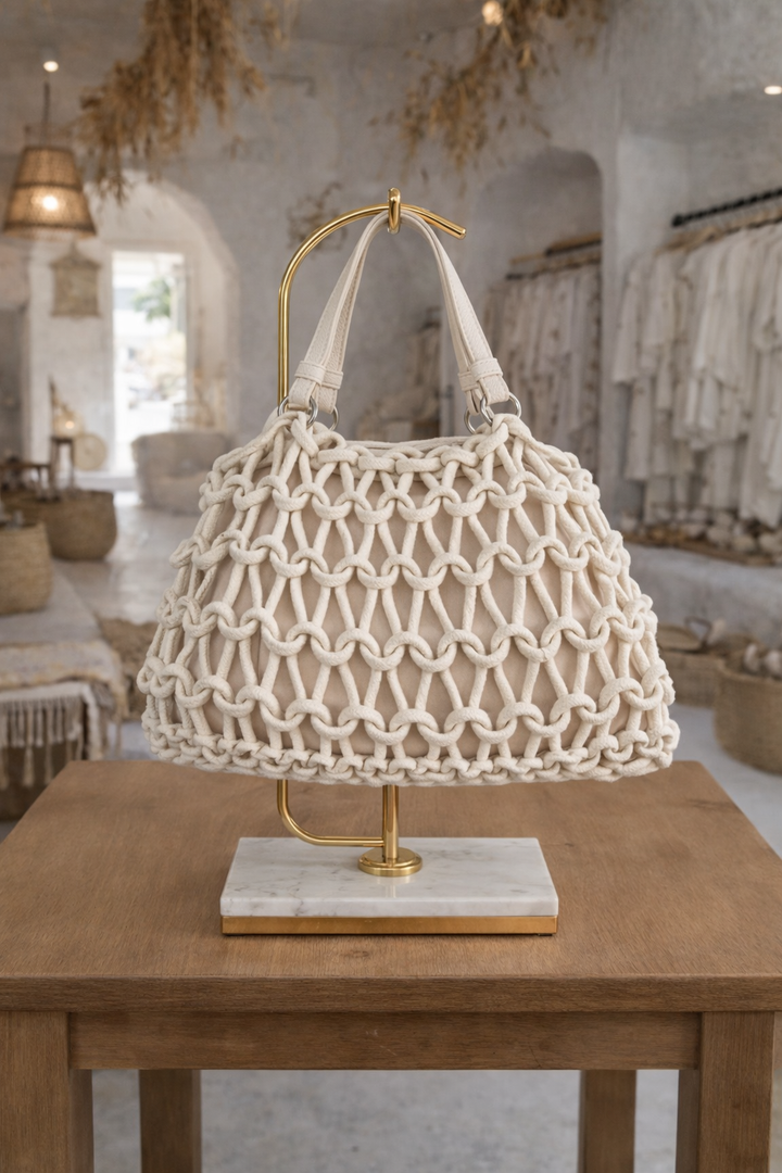 Island Crochet Bag with Dual Handles - Beige