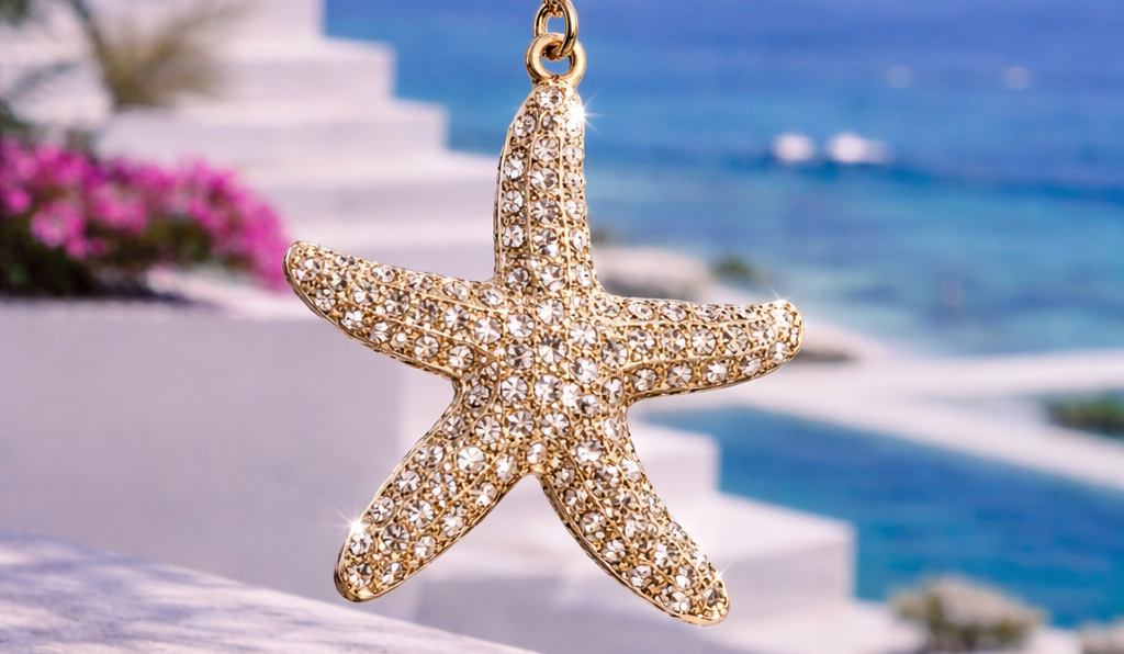 Crystal Starfish Key Ring (Gold Tone)