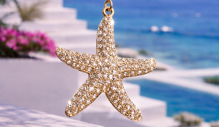 Crystal Starfish Key Ring (Gold Tone)