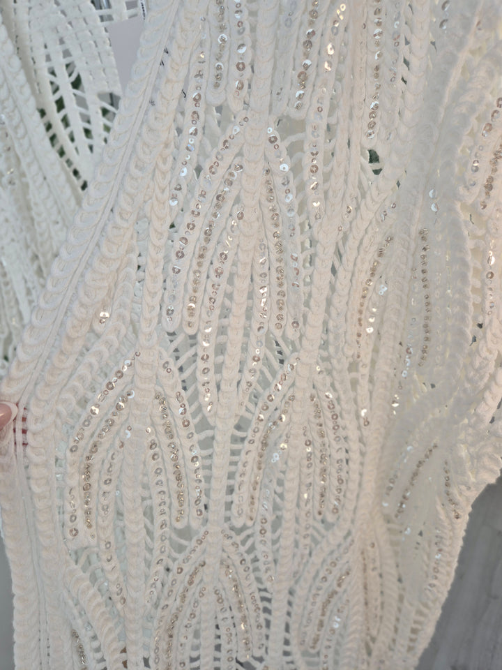 Marbella Sparkly Crochet Cardigan - Brilliant White (Oversized - fitting from Size 14/16 up to Size 20)