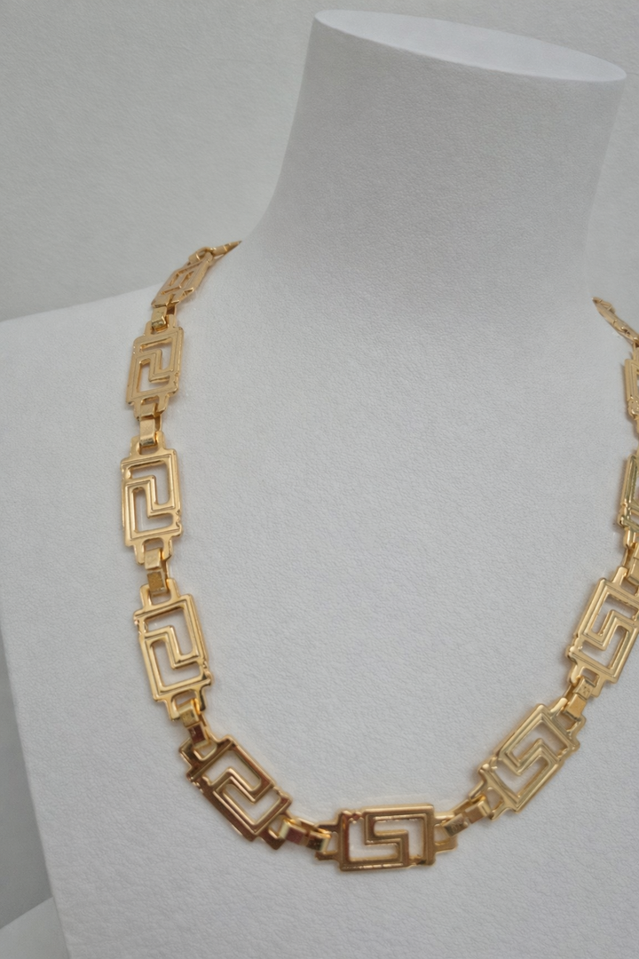 Greek Key of Life Necklace - Gold Tone (with extender chain)