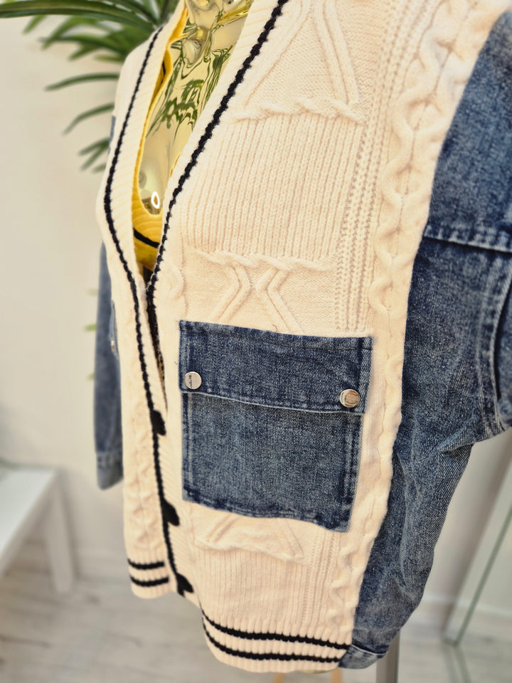 Callie Cable Cardigan with Denim - One Size - fits from Size 10/12 up to Size 18
