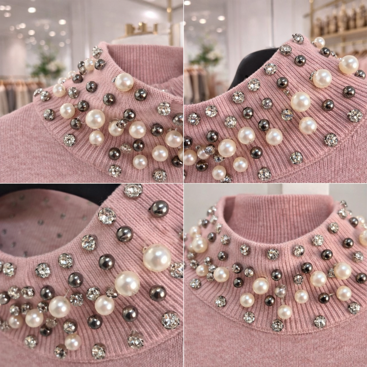 Crystal & Pearl High Neck Jumper - Pink (One Size fitting from Size 12 to Size 16)