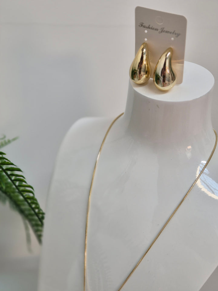 Teardrop Necklace & Earrings Set (Gold Tone)