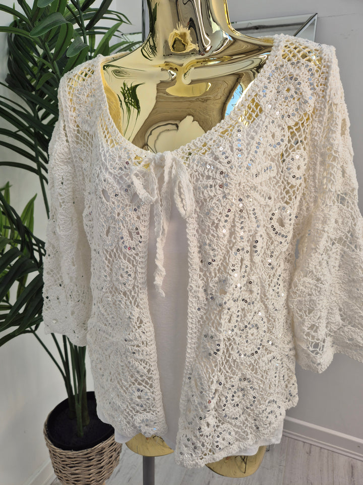 Es Cana Sparkly Shrug (One Size - fits from Size 10 up to Size 16) - White
