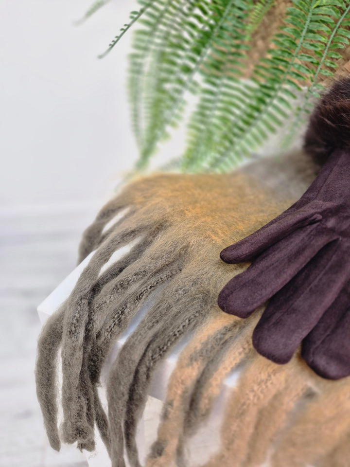 Checked Scarf with Fringing - Chocolate Multi