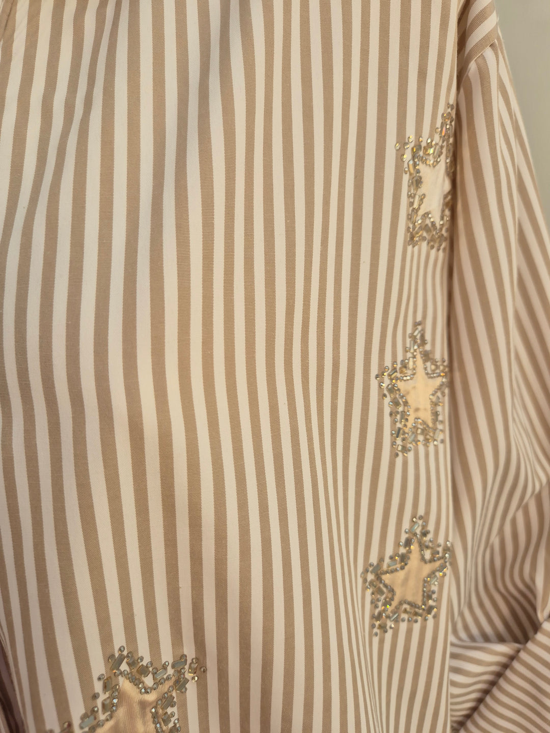Stars Pin Stripe Oversized Shirt - (One Size/Curvy - fitting from Size 14 up to Size 20) Natural