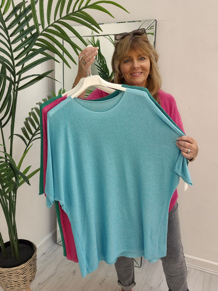 Sheena Shimmer Top - Short Sleeved (choose your Colour) (Loose Fit)