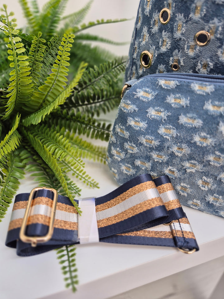 Darcie Denim Bag (Bag within a Bag) - Stonewashed/Gold Metallic