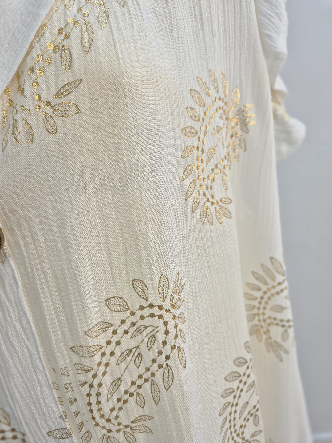 Ibiza Paisley Design Frilled Sleeve Dress - White/Gold - (Loose Fit)
