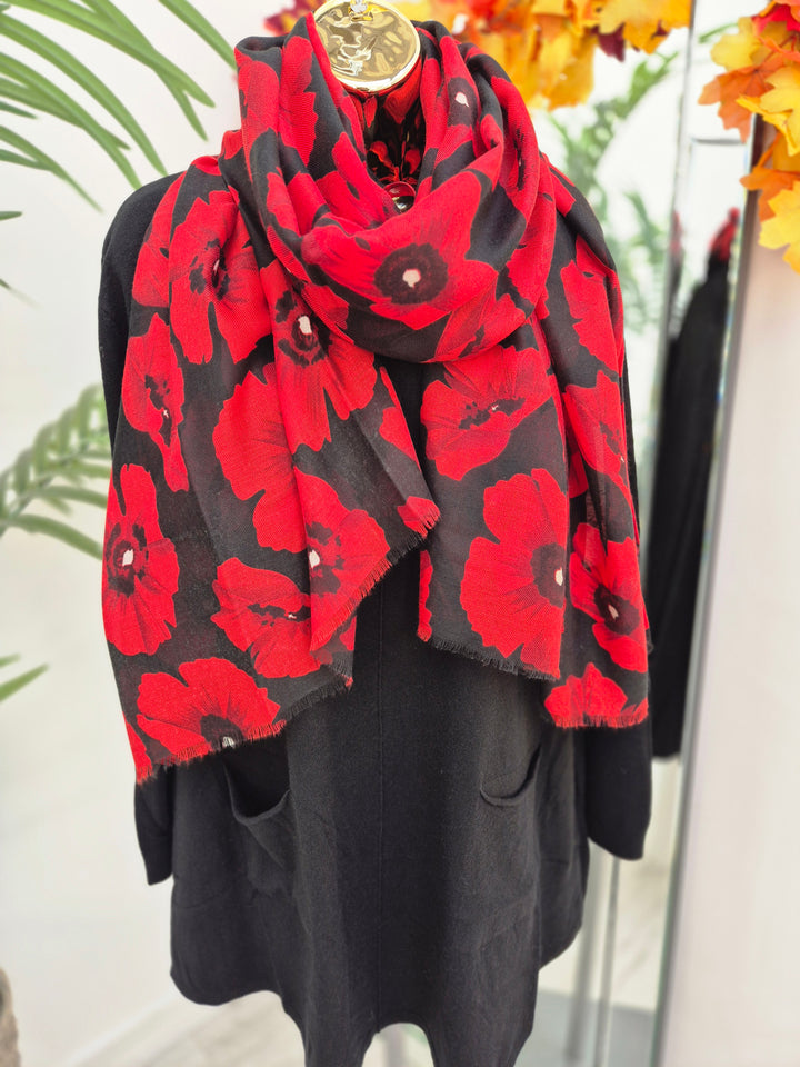 Poppy Oversized Scarf - Black/Red