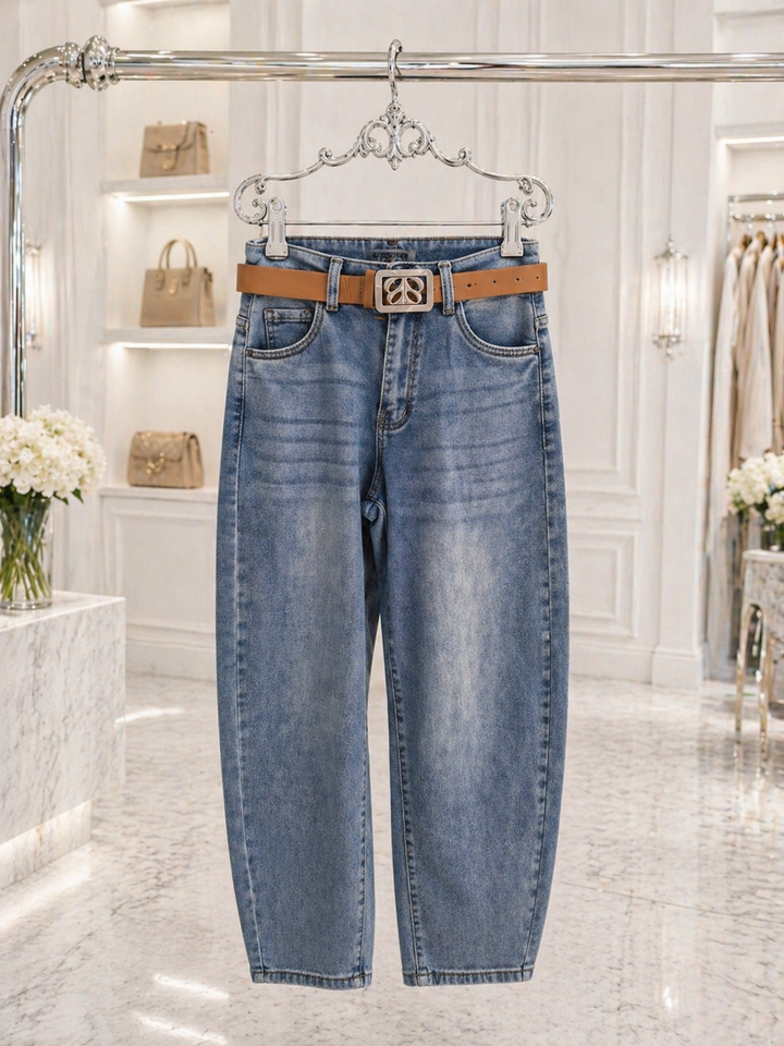 Zara Barrel Leg Jeans with Belt (Stonewashed) - (choose your Size, Size 6, 8, 10, 12, & 14)