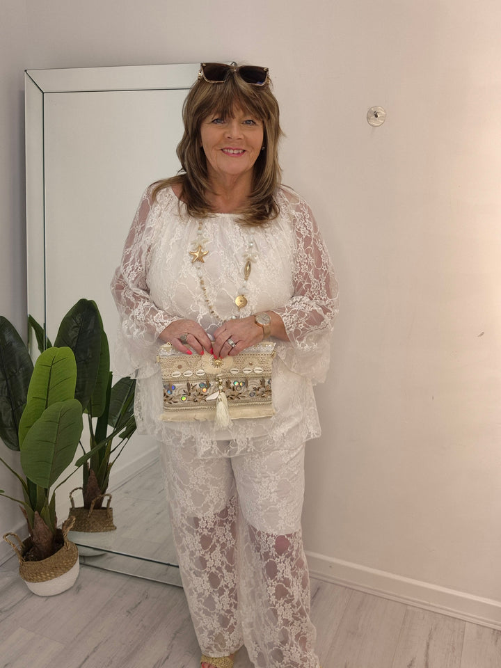 Florence Lace Bardot Co-ord Set - (choose your Colour) - (Curvy)
