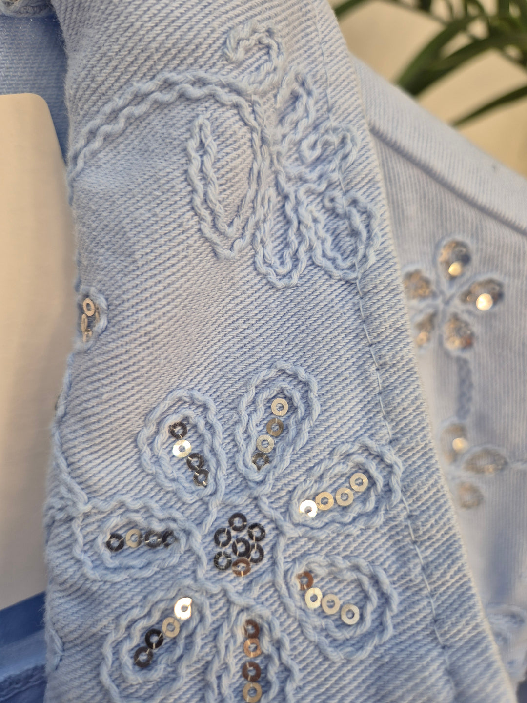 Dana Floral Sparkly Denim Shacket - Powder Blue (One Size/Curvy, fitting from Size 10/12 up to Size 18)