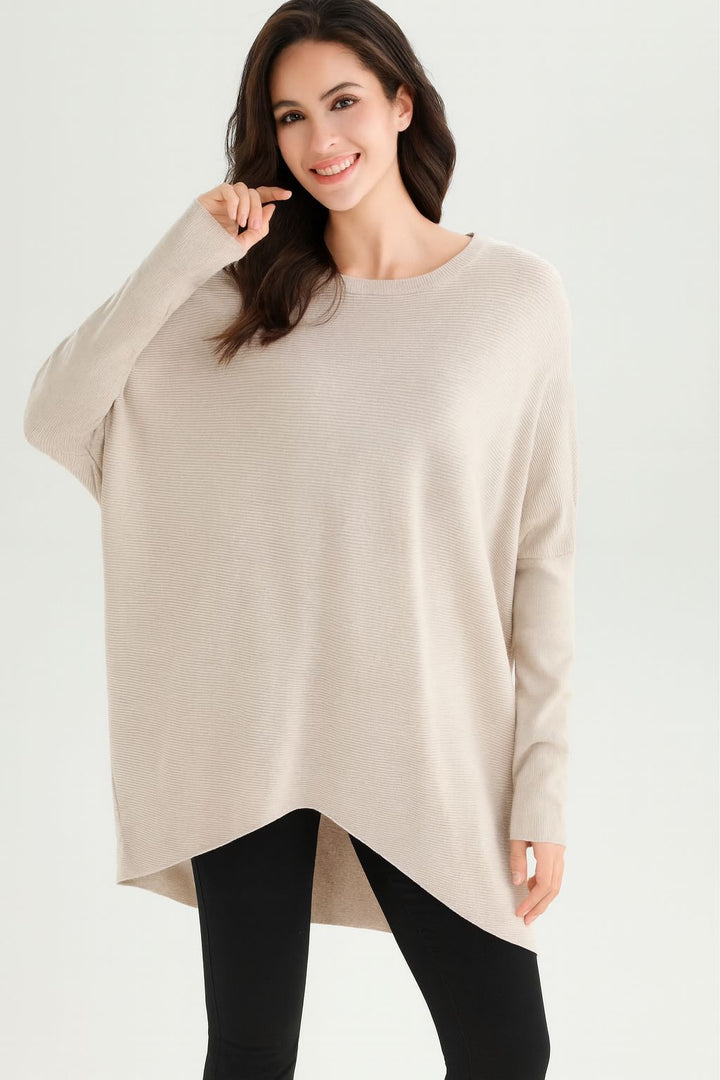 Simone Subtle Sparkle Hi Lo Jumper - Oatmeal - (One Size/Curvy, fits from Size 12/14 up to Size 18)