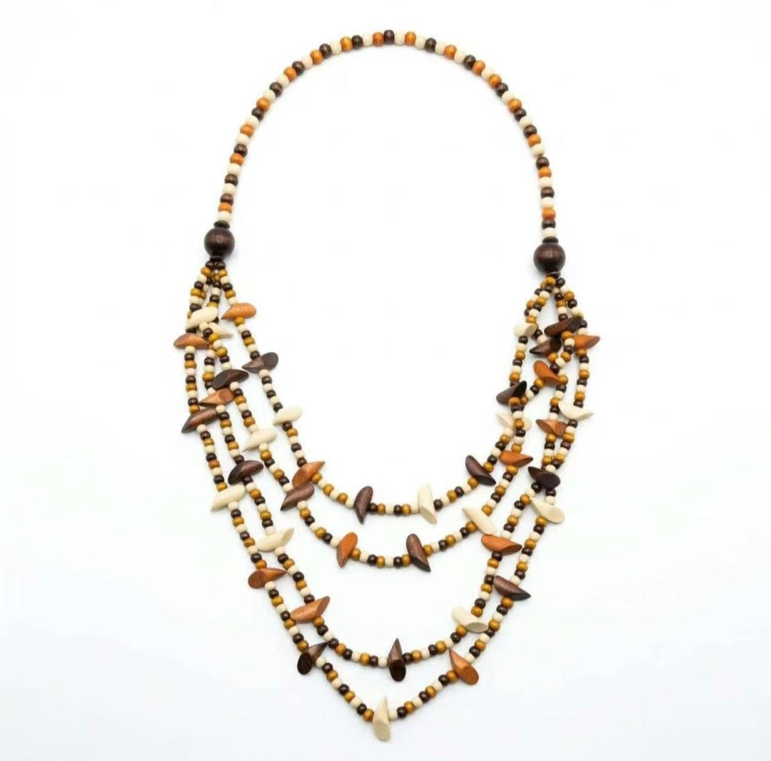 Statement Necklace - 4 Strands with Chunky Beads - Chocolates/Naturals/Creams/Rusts