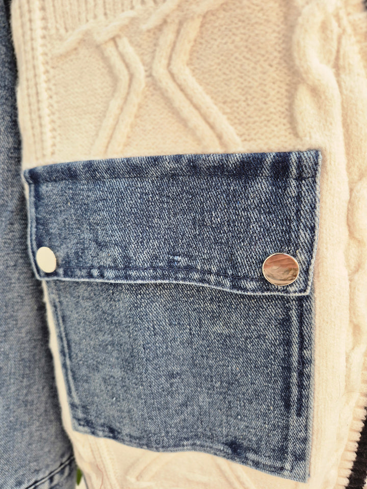 Callie Cable Cardigan with Denim - One Size - fits from Size 10/12 up to Size 18