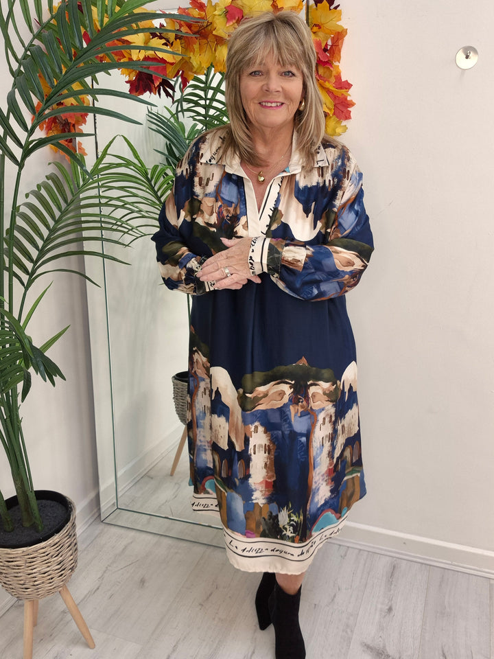 Amalfi Silk Dress - Navy - (One Size - fitting from Size 14 to Size 20)